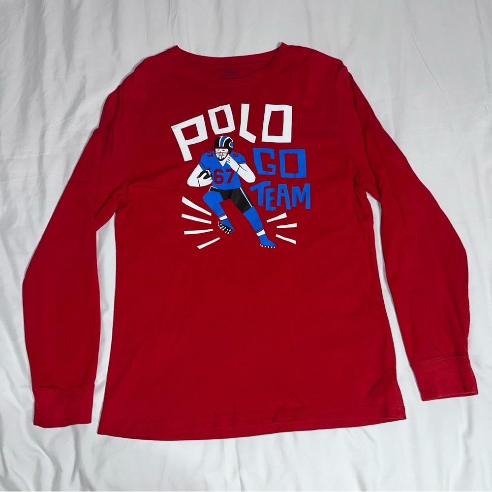 Red Polo Long Sleeve Shirt with Graphic